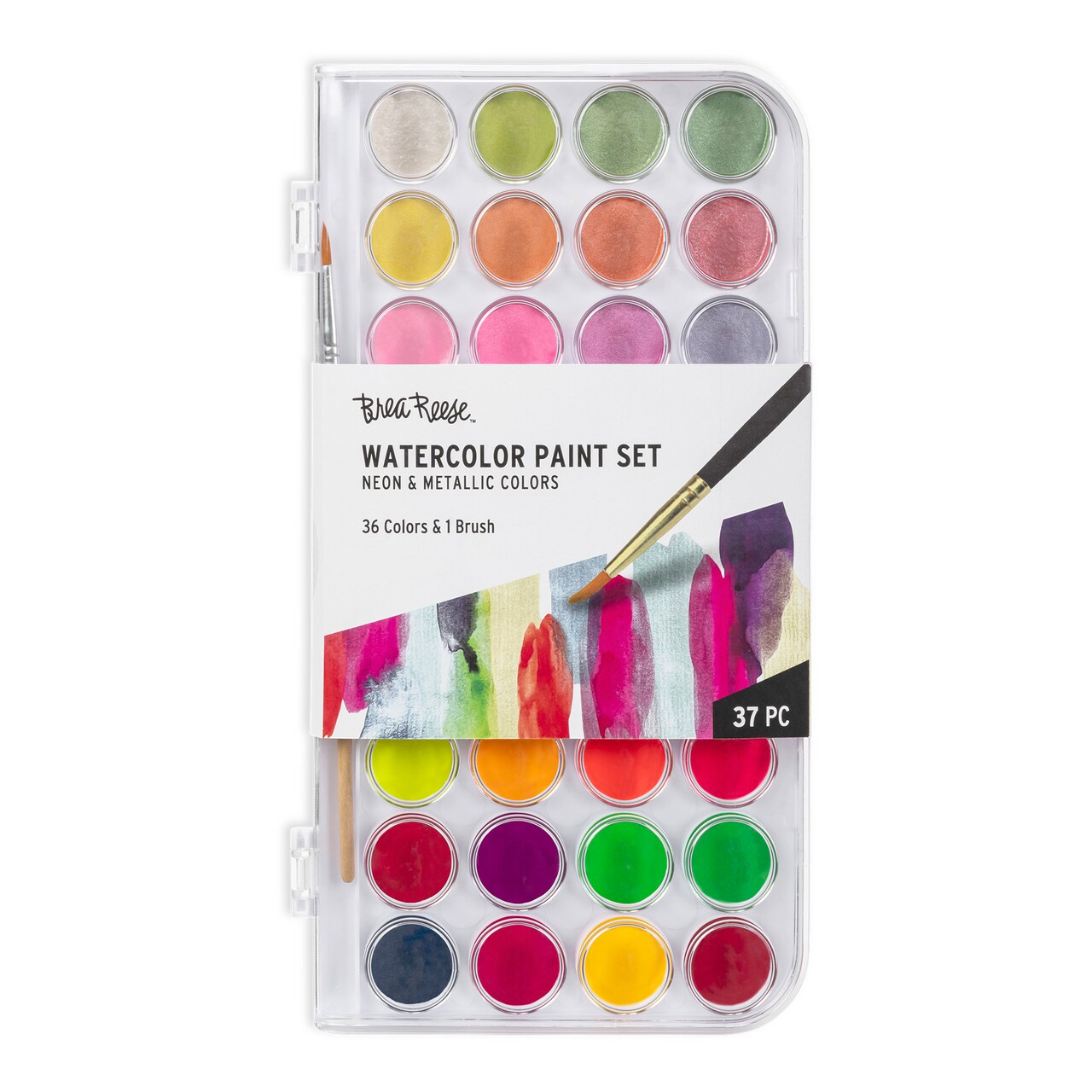 Brea Reese: Essential Watercolor Paint Set: Neon & Metallic - 36 Colors & 1 Brush - Non-Toxic, Professional Quality, Beginner-Friendly, Art Supplies